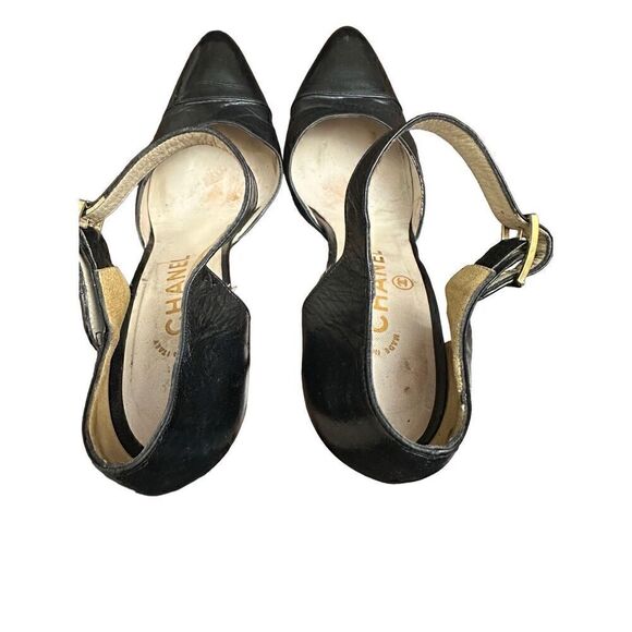 Chanel - Black Leather Strap Heels Sz37 1//2 US 7 - Picture 5 of 8